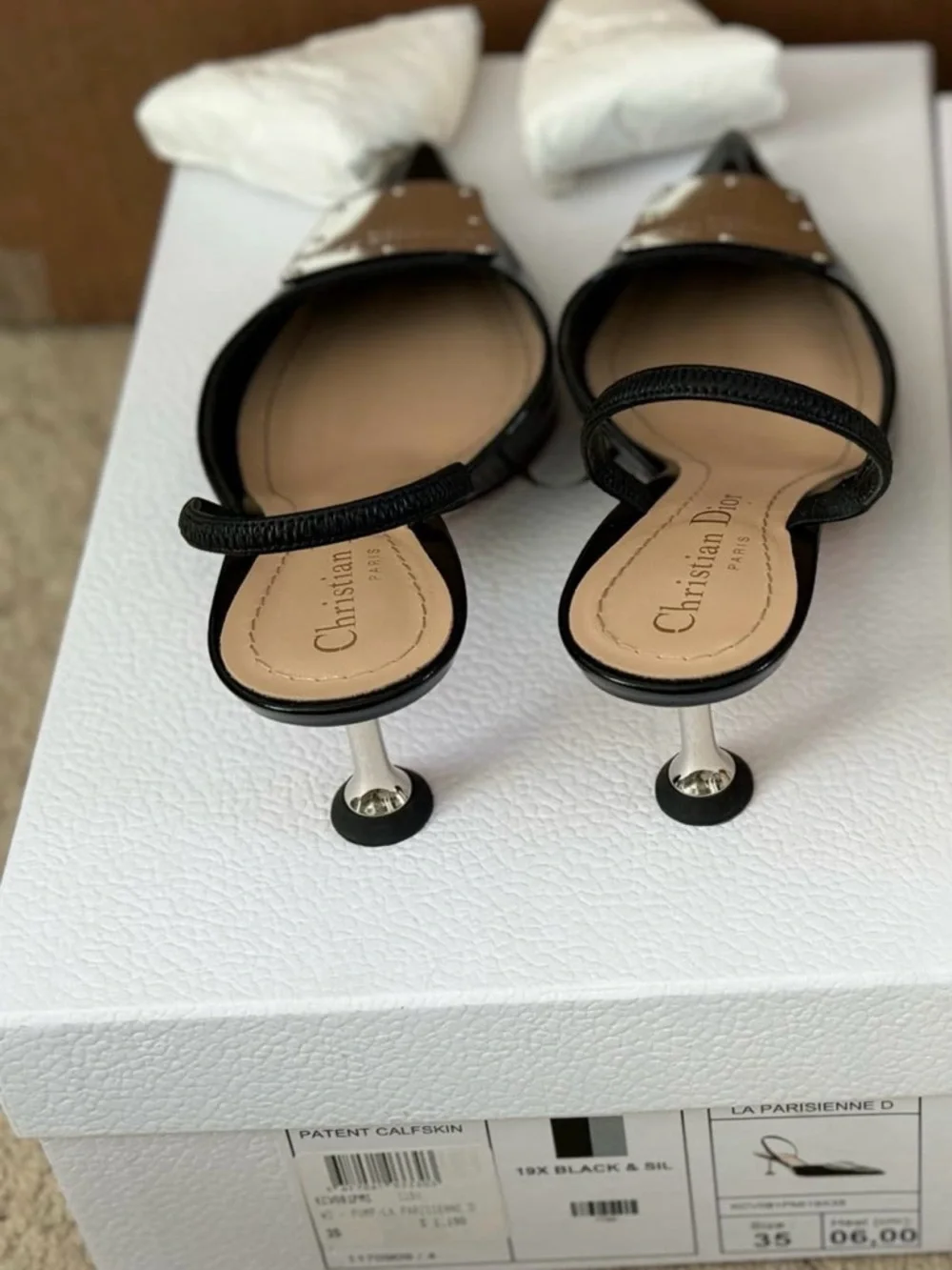 Dior La Parisienne Black Patent Leather Pointed Slingback Heels size 35 - Picture 2 of 3